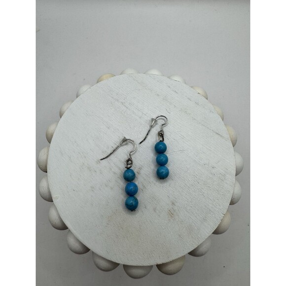 Blue Turquoise Bead Stacked Drop Earrings Sterling Silver Boho Southwest Minimal - Picture 7 of 8